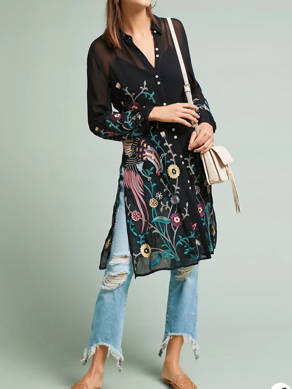 Anthropologie Dali Embroidered Shirt Size 2